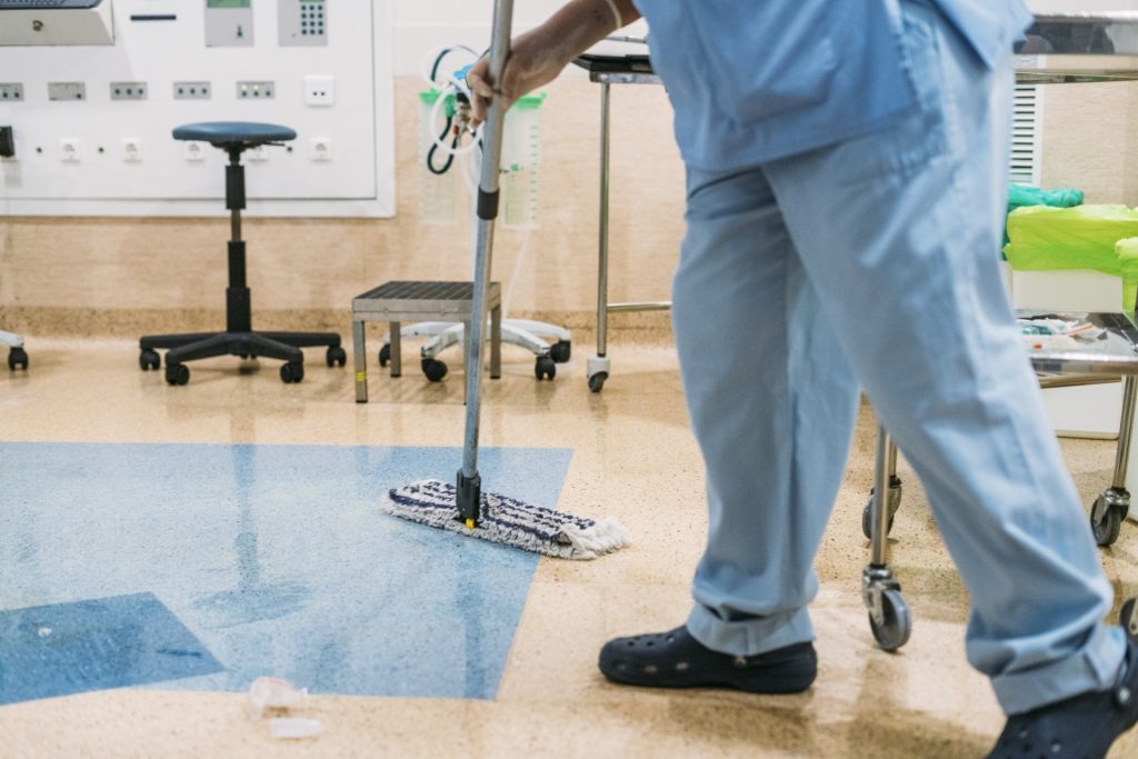 Concept photo of A hospital worker doing cleaning in operation room